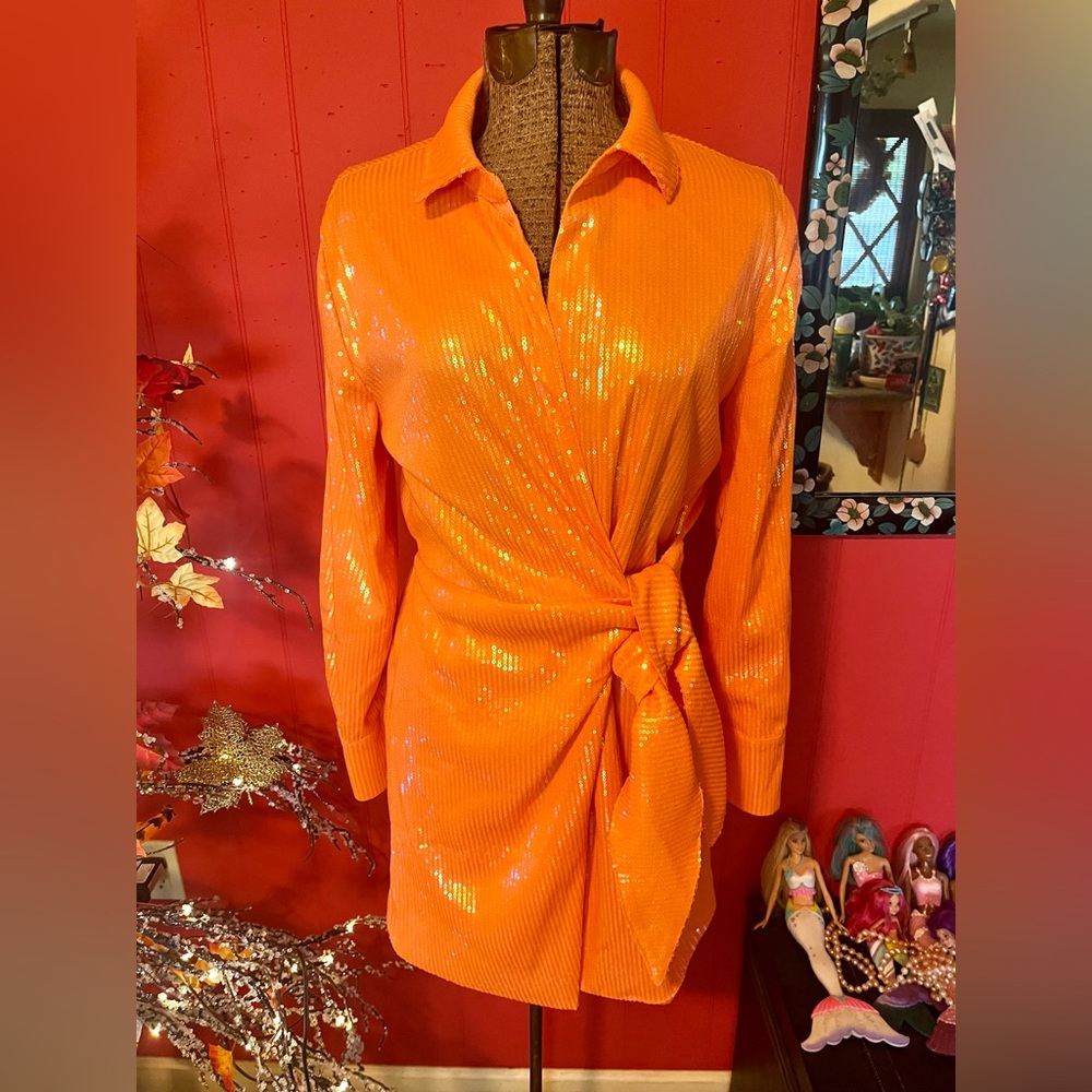 House of Harlow 1960  sequined tangerine dream sz med